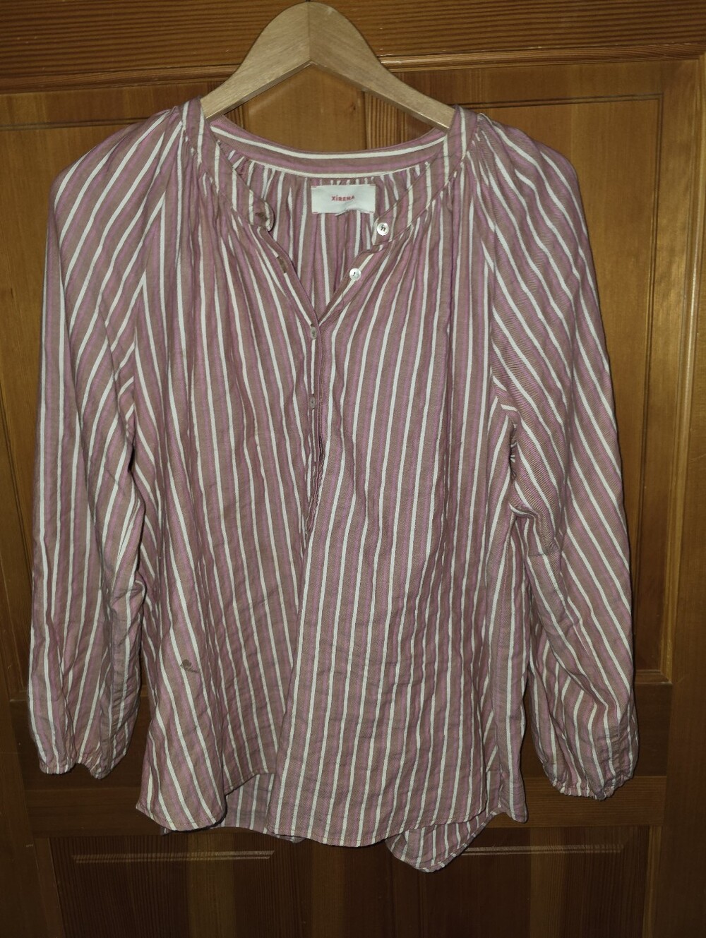 Xirena Aerin Top Striped Blouse Sz M Button Up Pink White Boho Classic Relaxed - Picture 2 of 11
